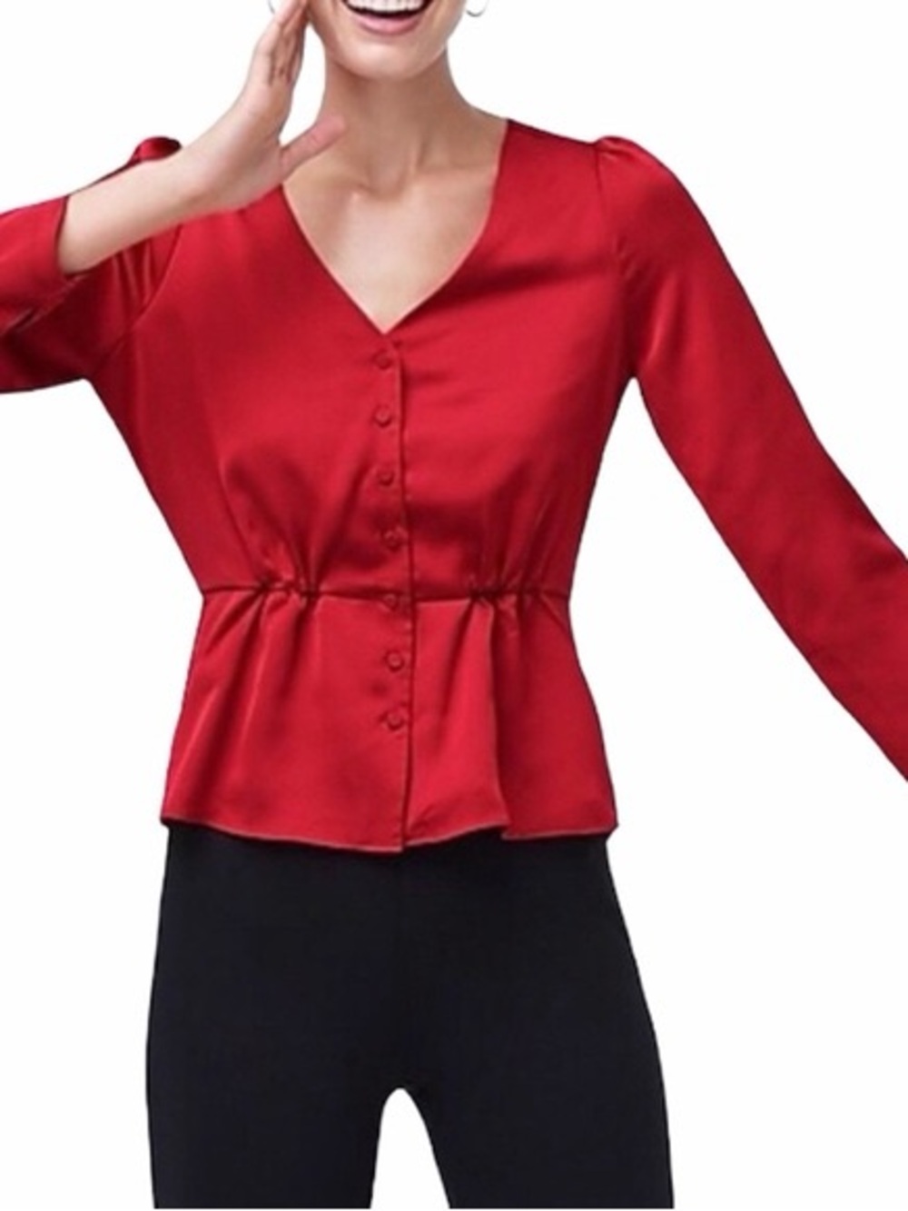 J. Crew Red V-Neck Button-Front Peplum Blouse